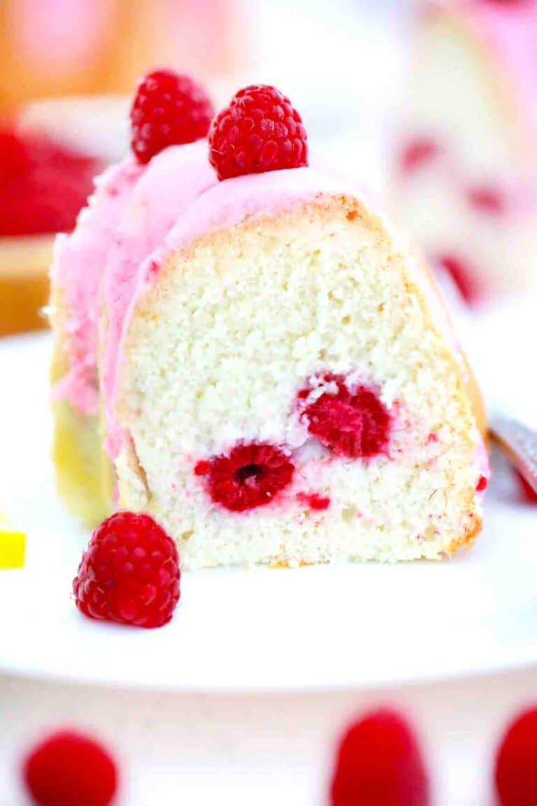 slice of fresh raspberry angel food cake