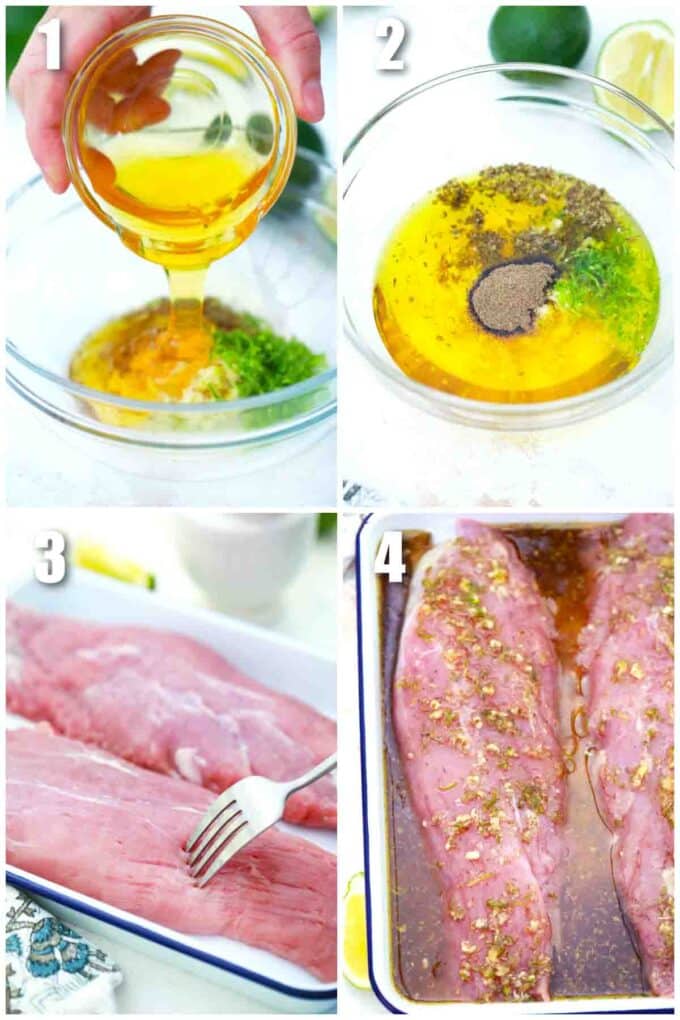 photo collage of steps how to make garlic lime pork tenderloin