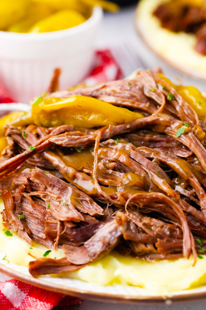 Shredded instant pot Mississippi pot roast.