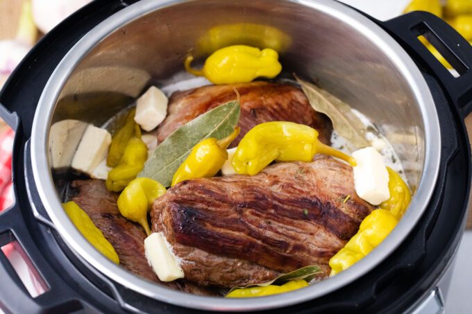 Instant pot Mississippi pot roast with pepperoncini.