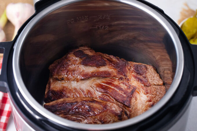 Searing beef roast in the Instant pot.