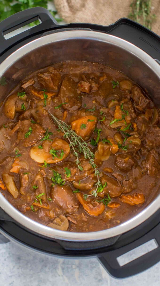 Picture of homemade beef stew made in the pressure cooker. 