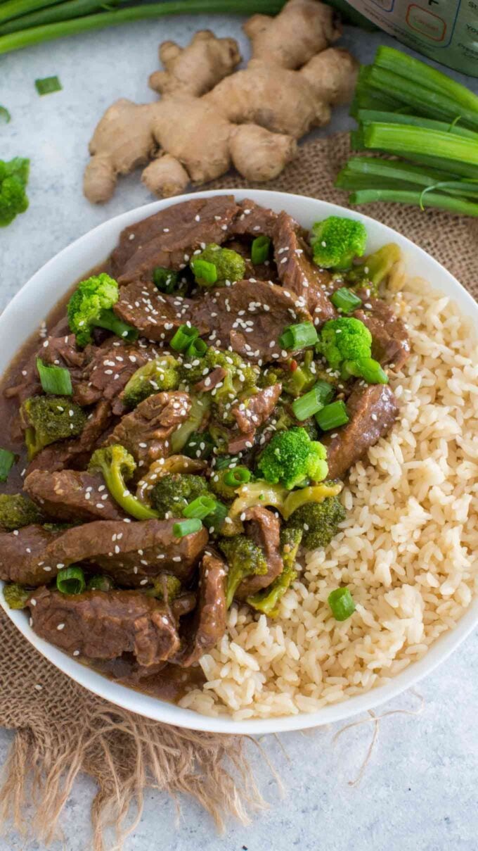 beef and broccoli with brown rice