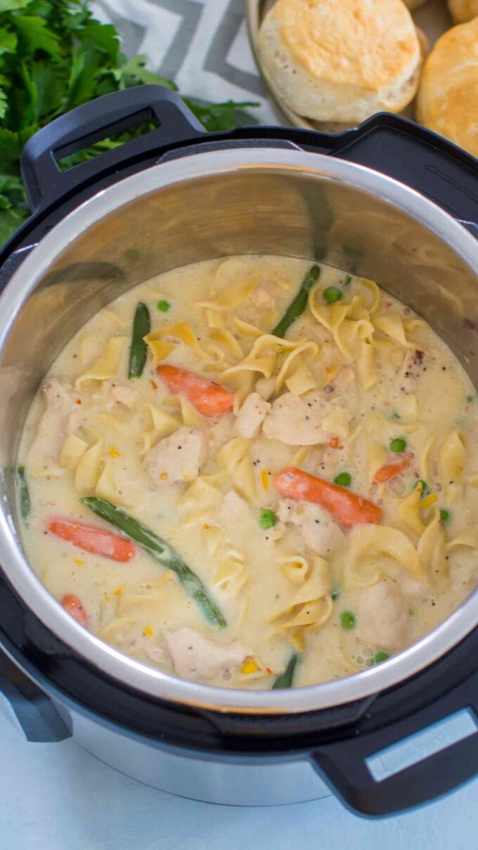 Picture of pot pie pasta in the instant pot.