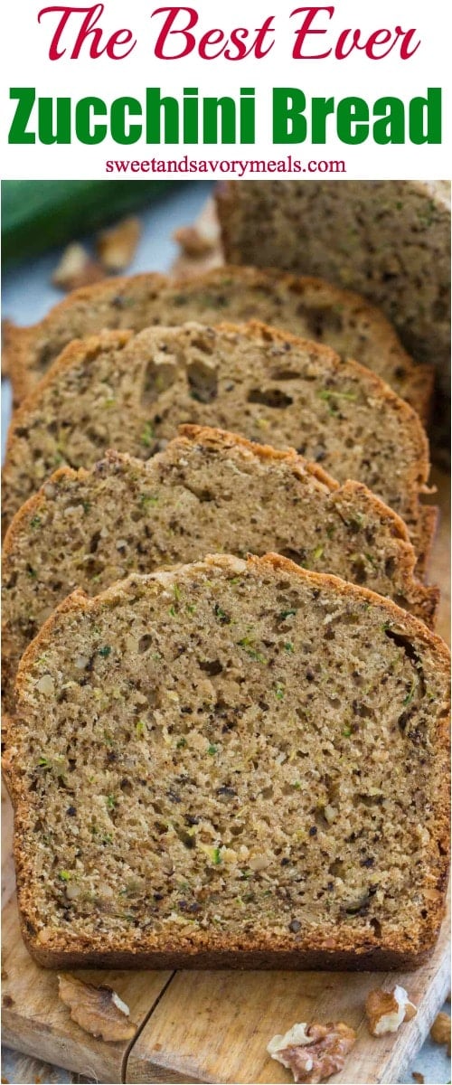 The most amazing Zucchini Bread you will ever taste! An easy recipe, for a sweet and moist zucchini bread with crunchy walnuts mixed in. Zucchini Bread Recipe
