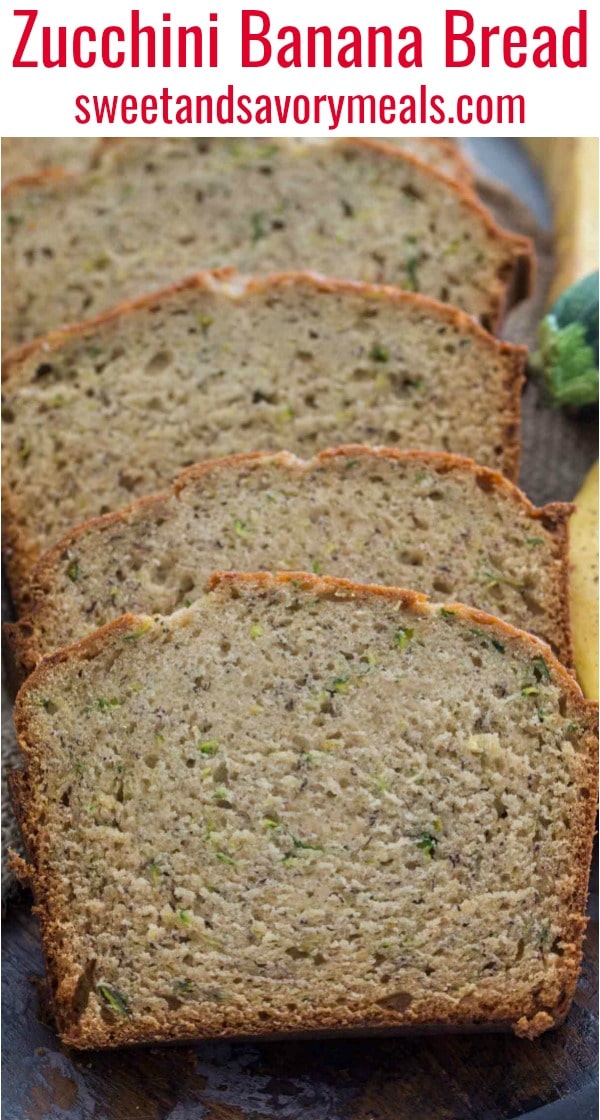 Zucchini Banana Bread is incredibly tender and easy to make, with delicious hints of banana and vanilla flavor, and pretty zucchini specs through it. Zucchini Banana Bread
