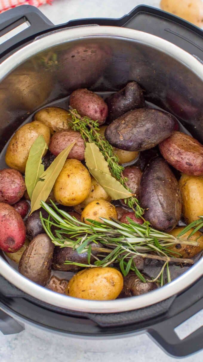 instant pot roasted potatoes ingredients in the pot