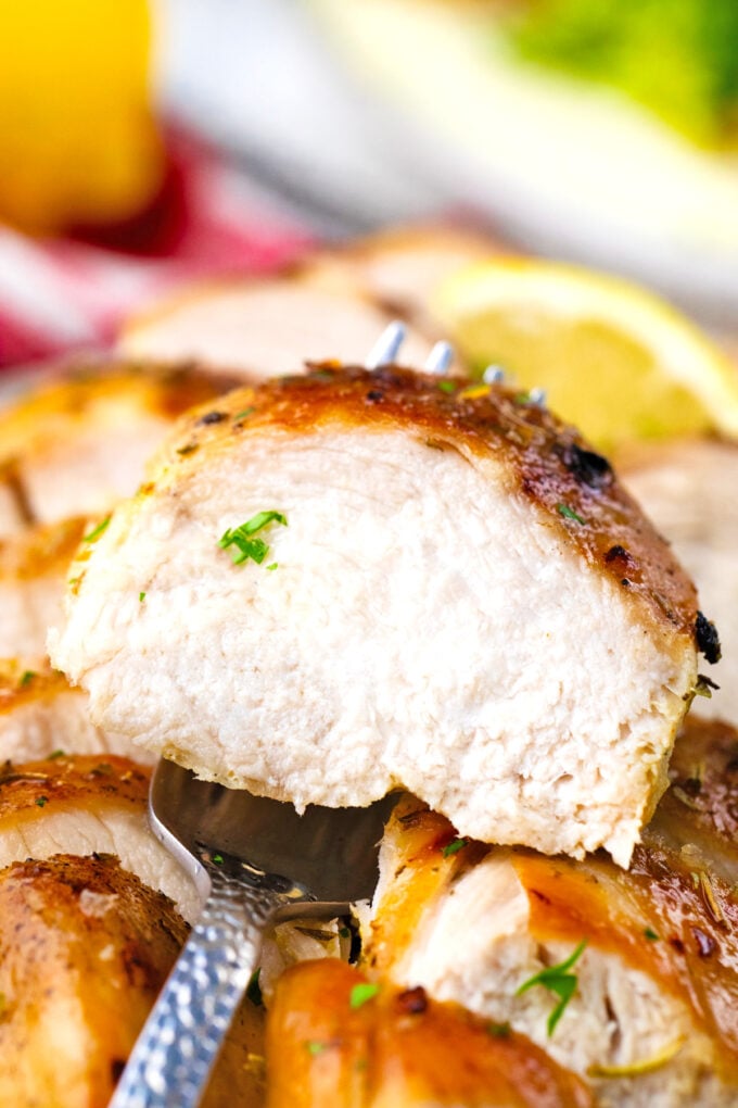 Juicy cooked instant pot frozen chicken breast.