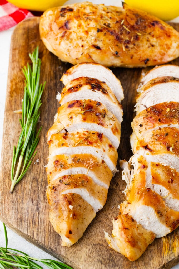 Browned and sliced, cooked instant pot frozen chicken breast