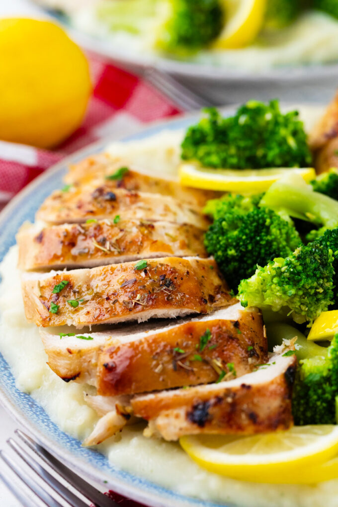 Perfectly cooked instant pot frozen chicken breast.