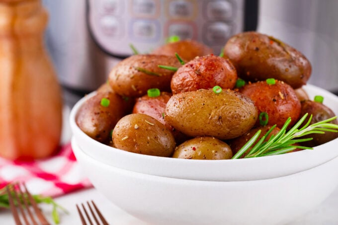 A bowl of instant pot roasted potatoes.