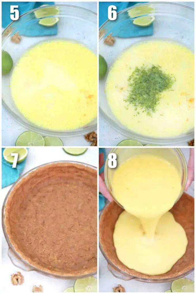 photo collage of steps how to make homemade key lime pie