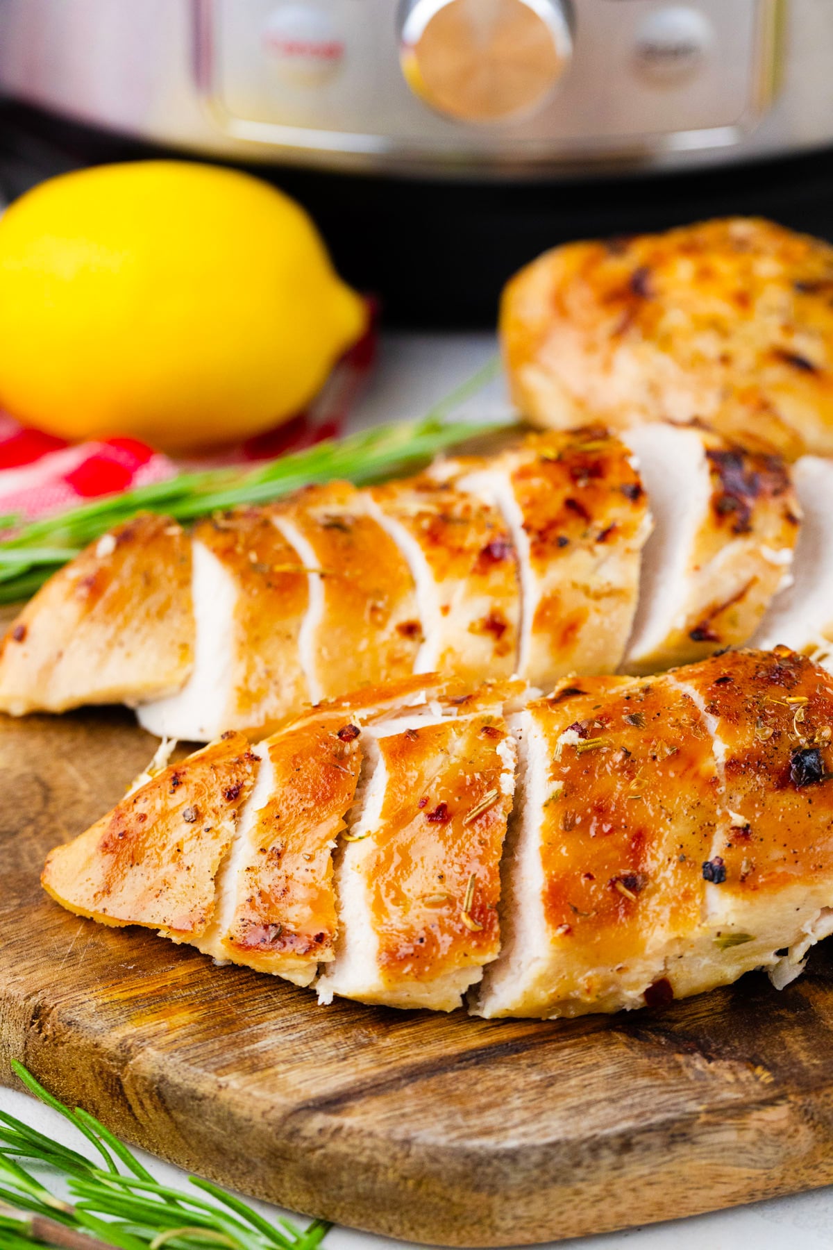 Golden-brown cooked instant pot chicken breast from frozen.