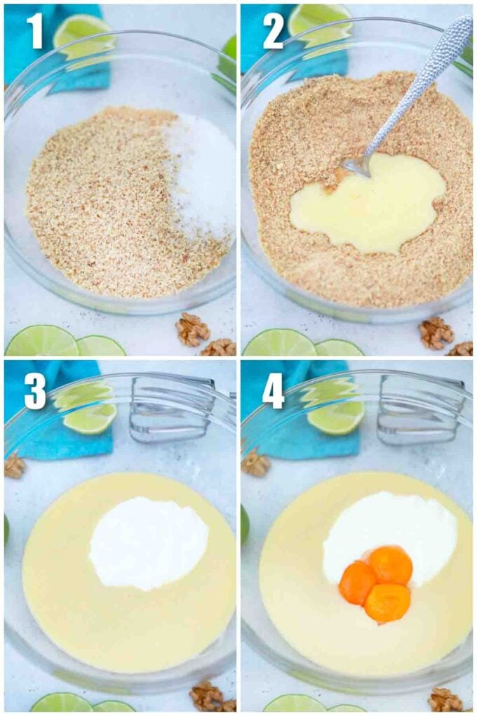 photo collage of steps how to make key lime pie from scratch
