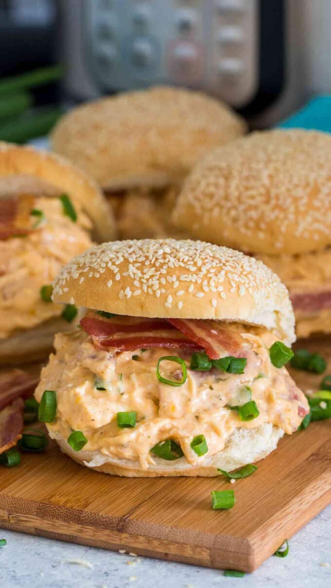 Instant pot crack chicken on a white bun