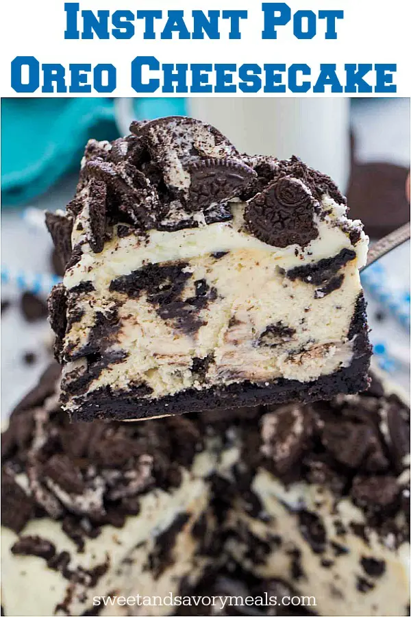 Picture of sliced oreo cheesecake made in the instant pot.