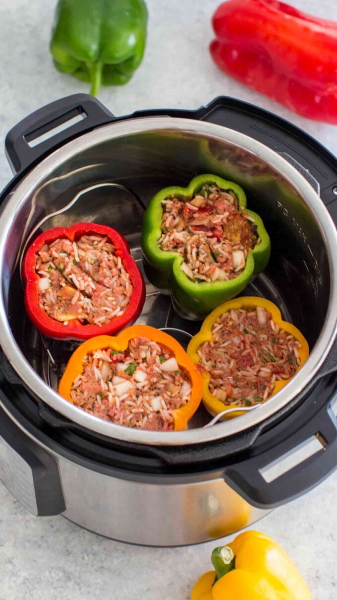 four stuffed peppers in the instant pot