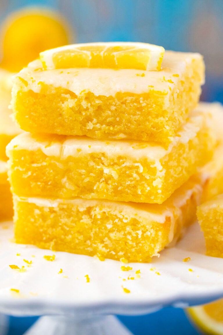 A stack of lemon brownies.