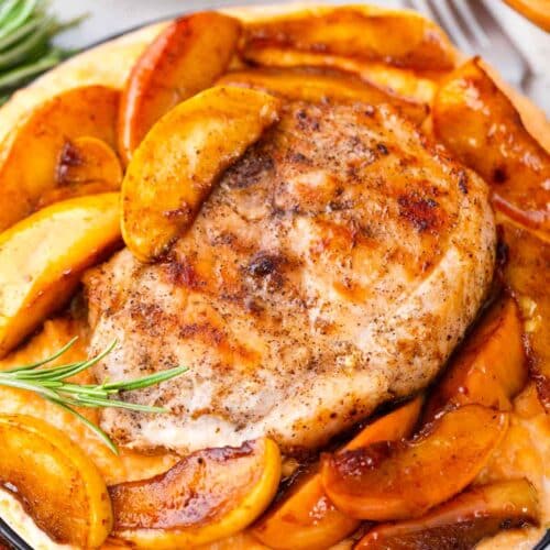 apple cinnamon pork chops with cinnamon apples and mashed sweet potatoes