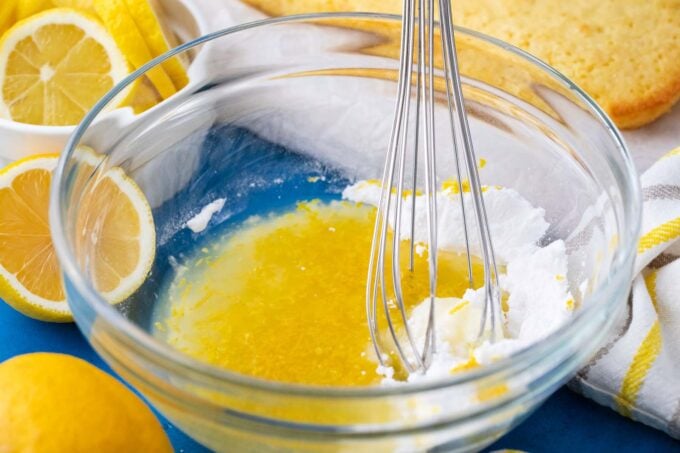 Lemon glaze ingredients in a bowl.