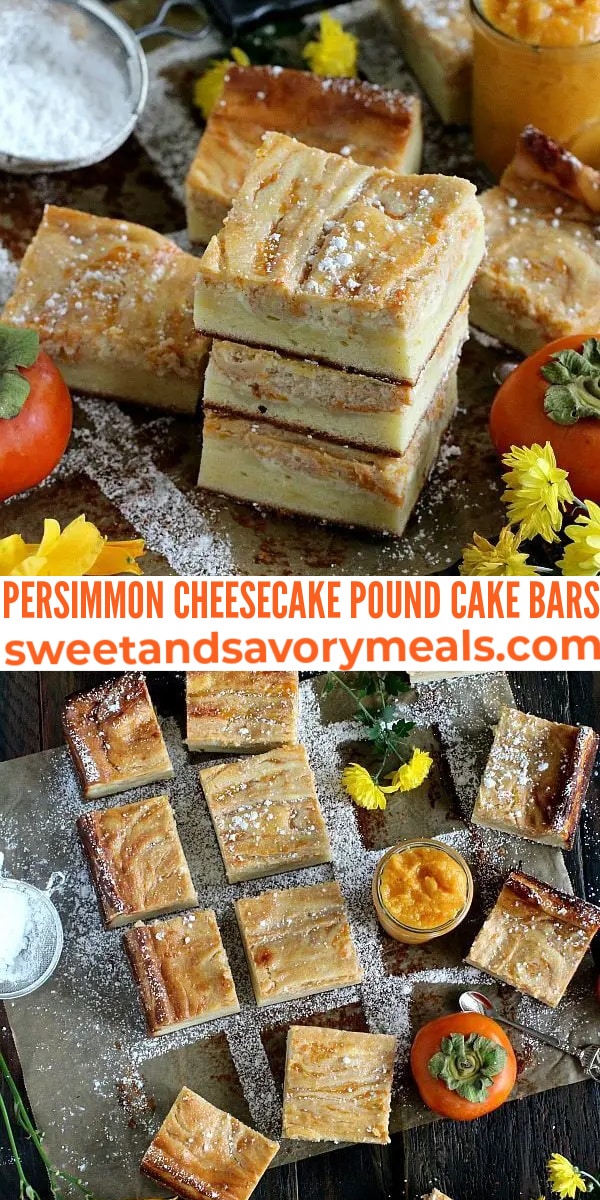 easy persimmon cheesecake pound cake bars pin