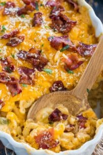 Cheesy Crack Chicken Casserole is the perfect dish to feed a large crowd. Deliciously cheesy and loaded with tender chicken and topped with crispy bacon.