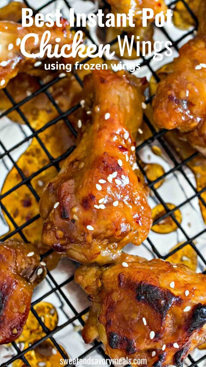 Instant pot chicken wings broiled and topped with honey garlic sauce