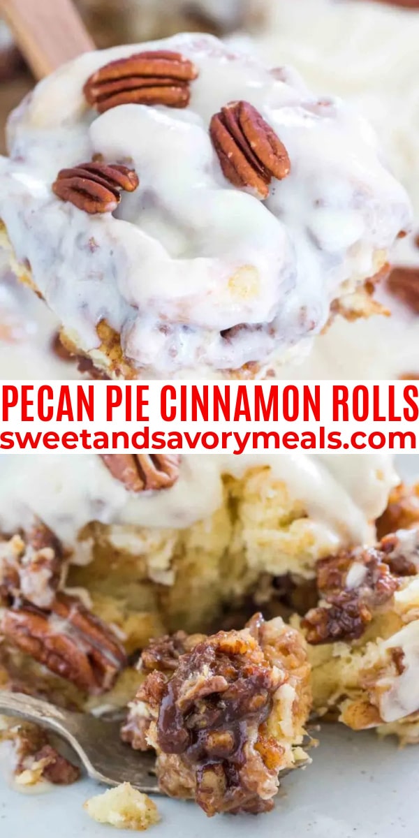 easy pecan pie cinnamon rolls pin