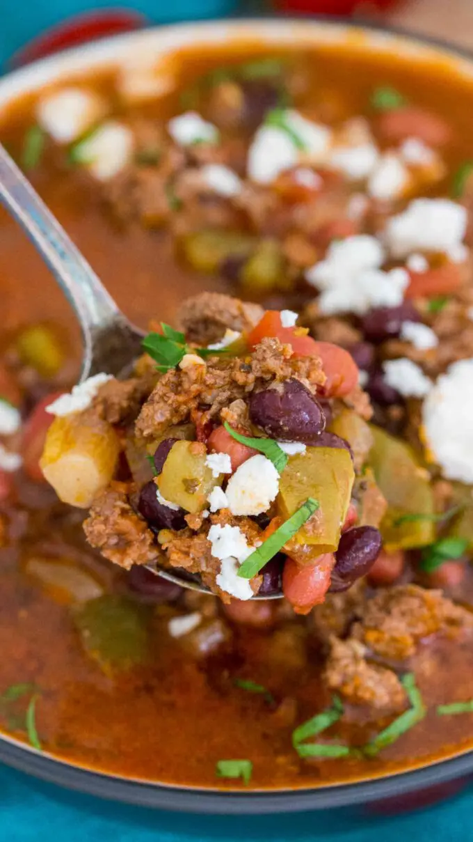 a spoonful of ground beef taco soup