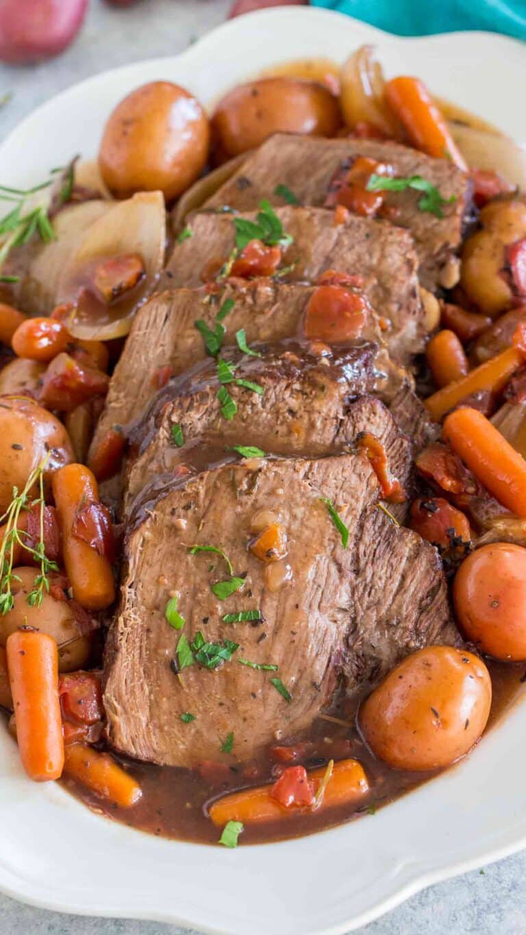 slow cooker yankee pot roast with potatoes and carrots