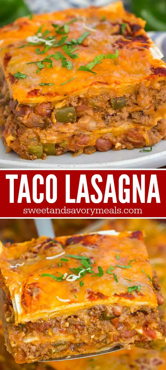 taco lasagna long pin with image overlay text