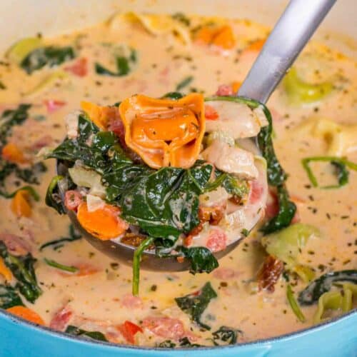 One Pot Tuscan Chicken Tortellini Soup Video Sweet And Savory Meals