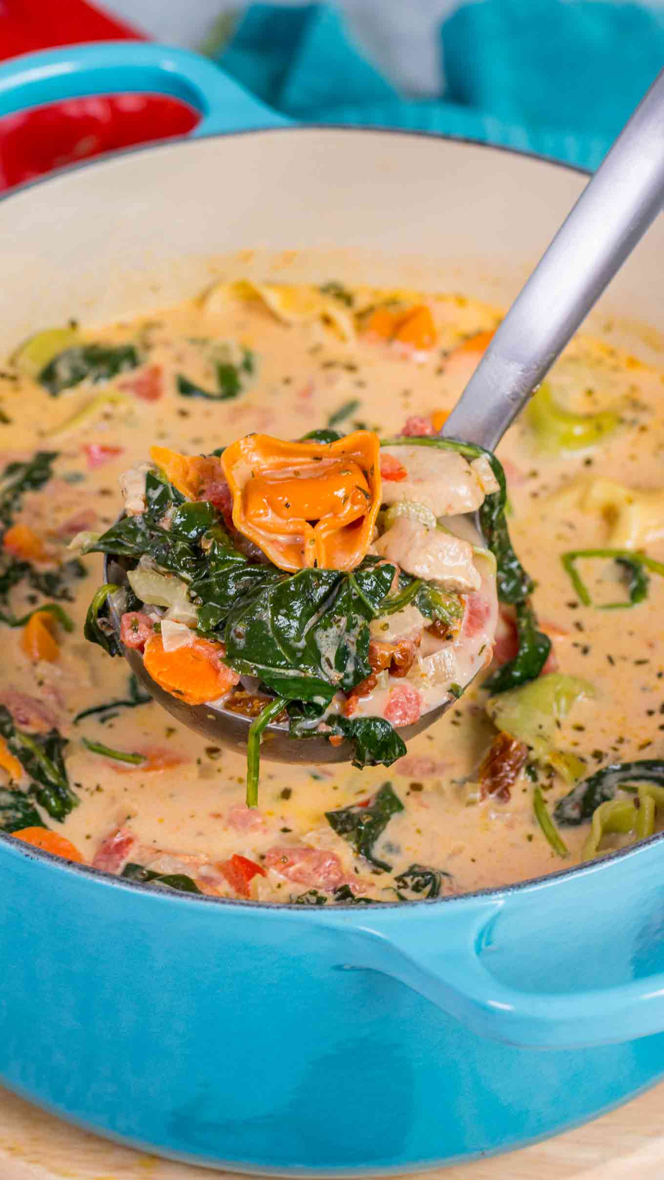 One Pot Tuscan Chicken Tortellini Soup [VIDEO] - Sweet and Savory Meals