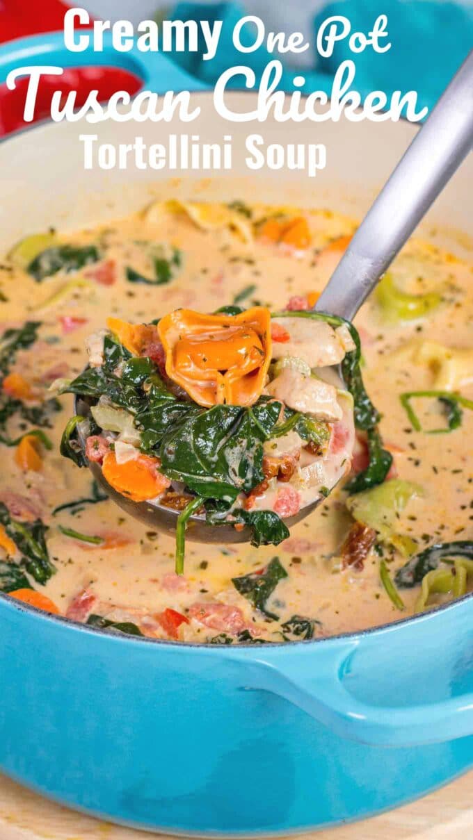 A spoonful of Tuscan Chicken Tortellini Soup