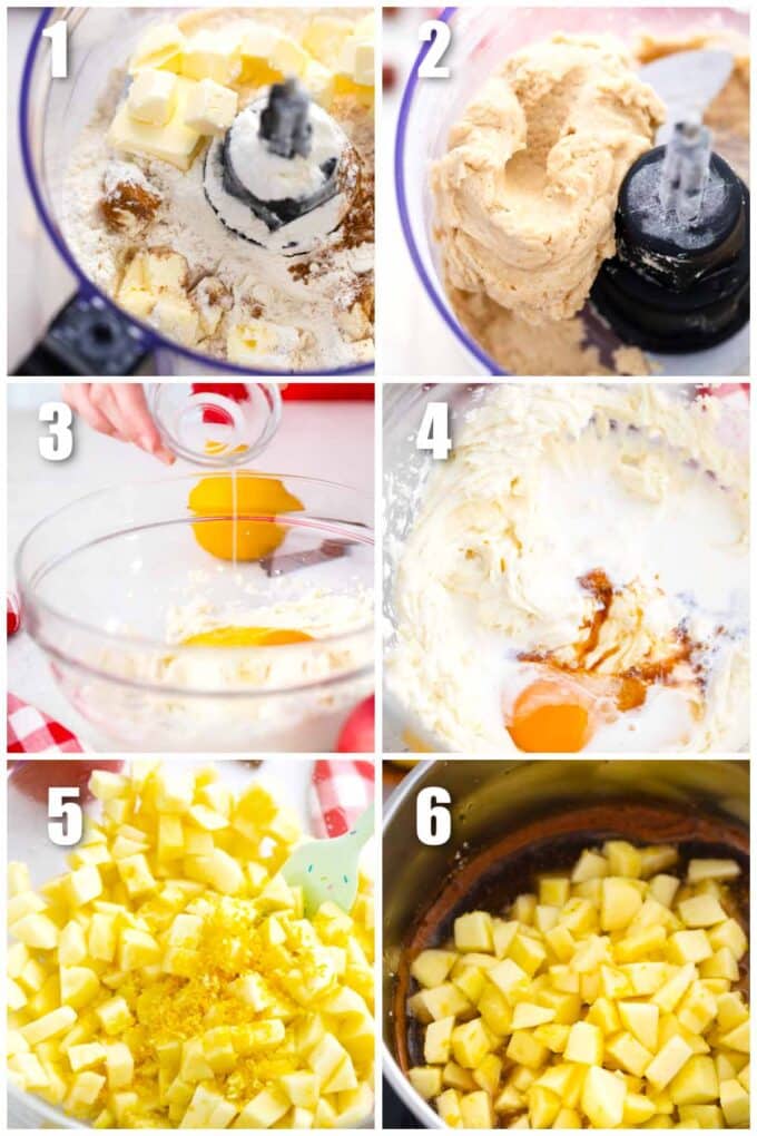 photo collage of how to make apple pie with cream cheese layer