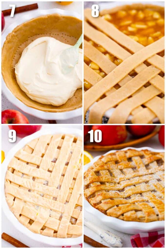 photo collage of how to make cheesecake apple pie