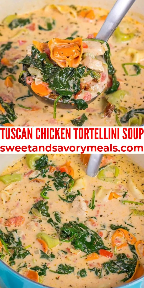 easy tuscan chicken tortellini soup pin