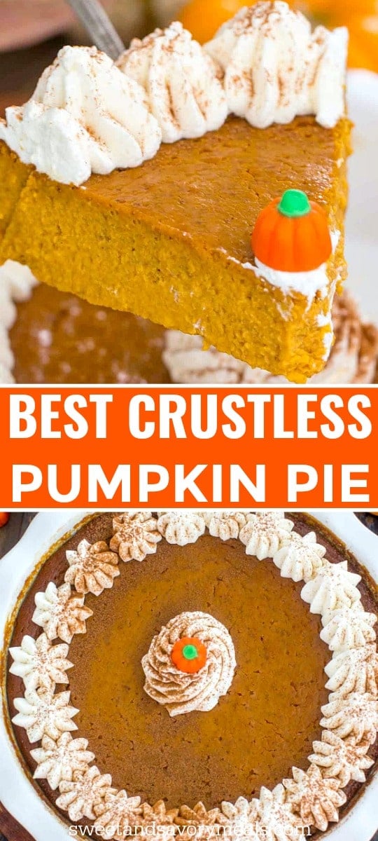 crustless pumpkin pie photo collage for Pinterest with text overlay