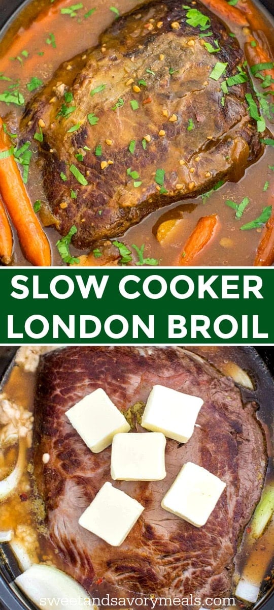 Image of slow cooker London broil for pinterest.