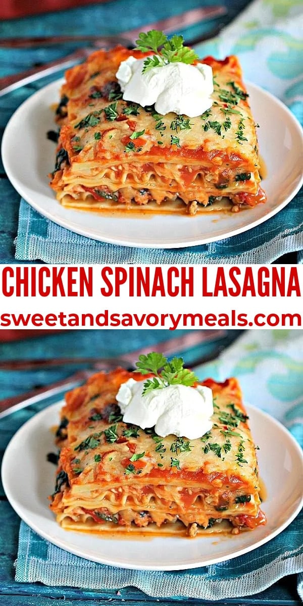 easy chicken spinach lasagna pin