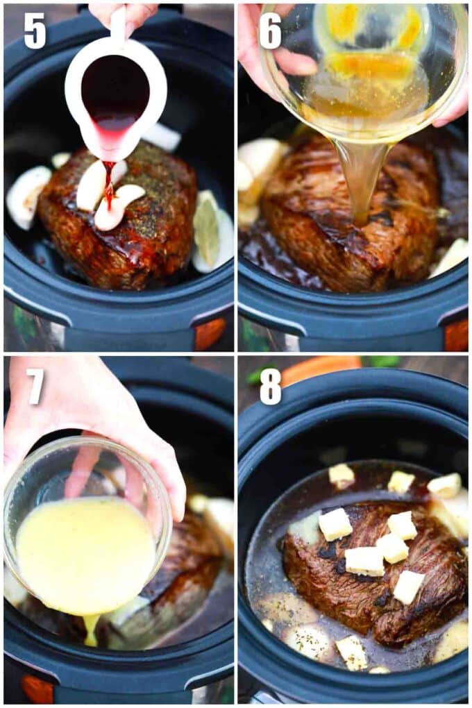 photo collage of steps how to make crockpot london broil