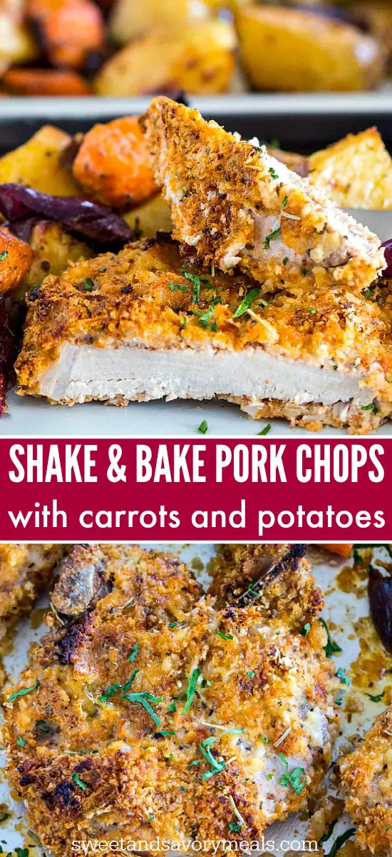 photo collage with text overlay of shake and bake pork chops for Pinterest