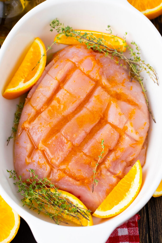 oven roasted turkey breast before baking it.