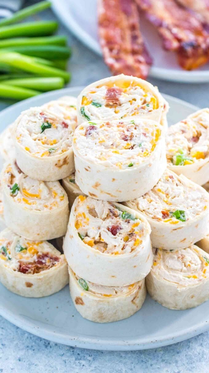 image of bacon cheddar ranch pinwheels on a plate