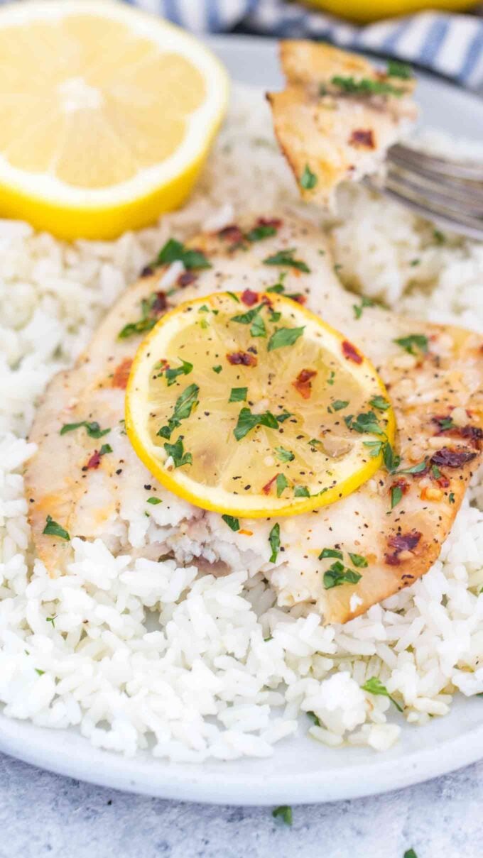 Baked Lemon Garlic Tilapia with white rice