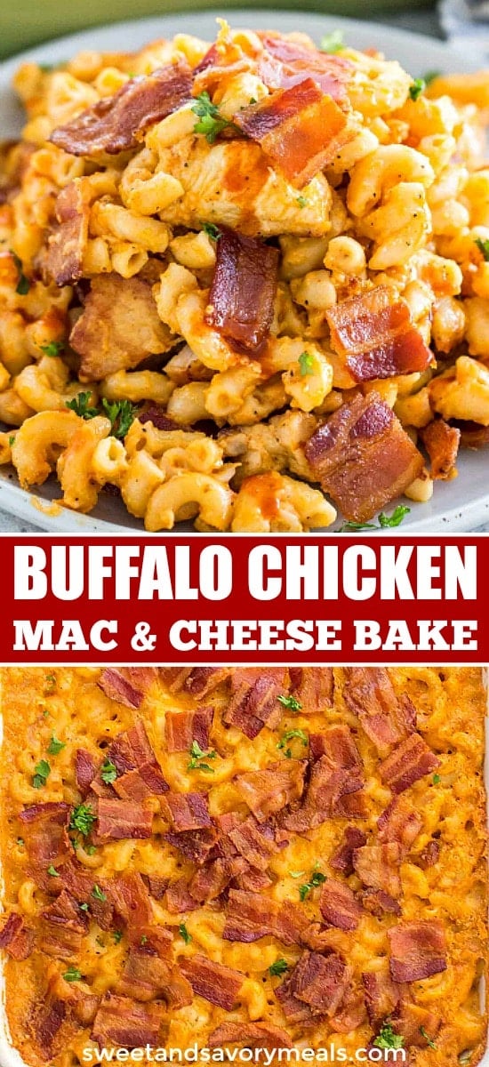 Baked buffalo chicken macaroni and cheese casserole