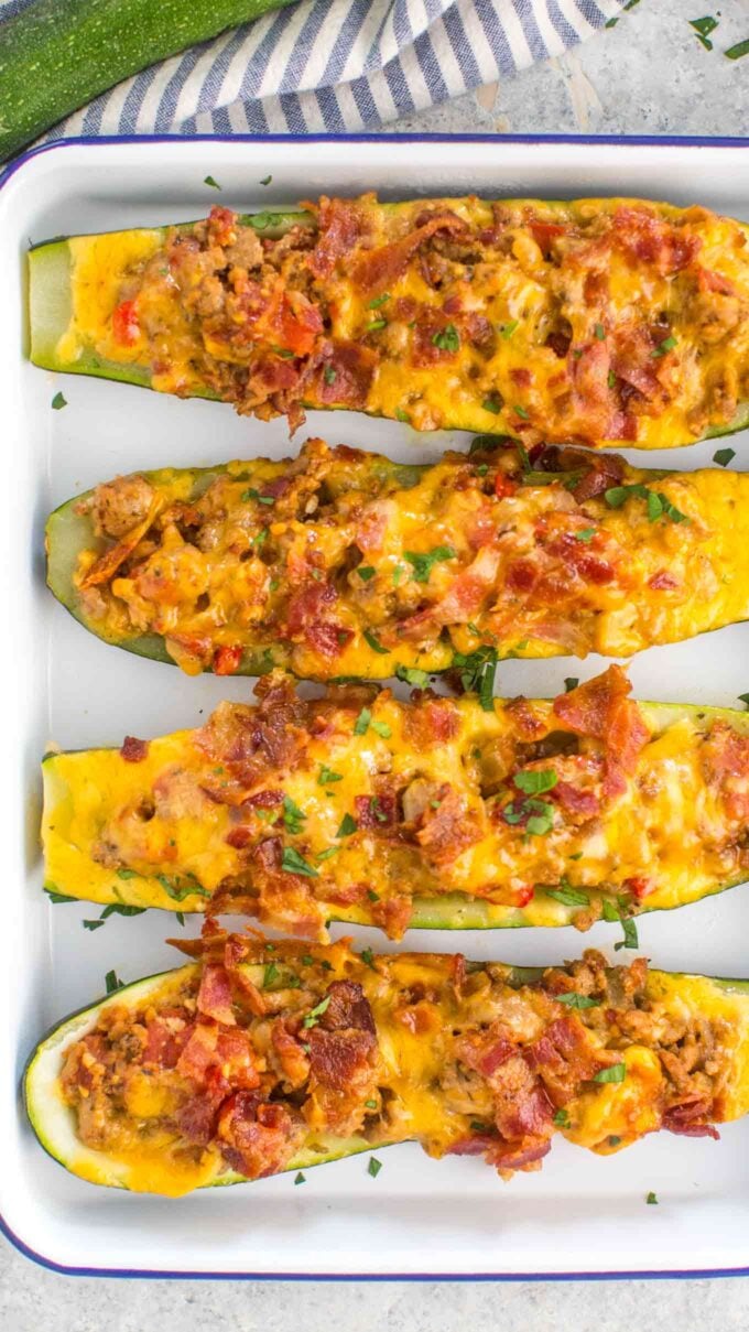 Chicken Bacon Ranch Zucchini Boats