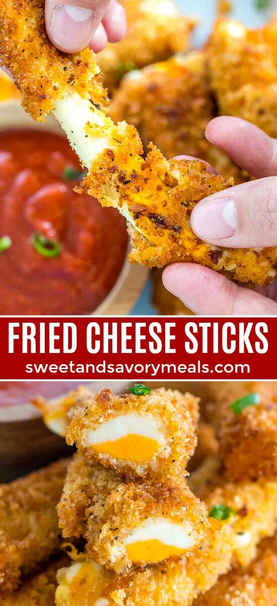 Crispy and gooey fried cheese sticks