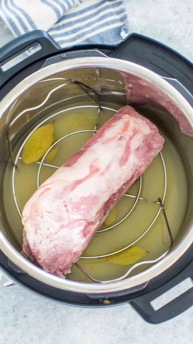 Fozen pork tenderloin placed in the instant pot