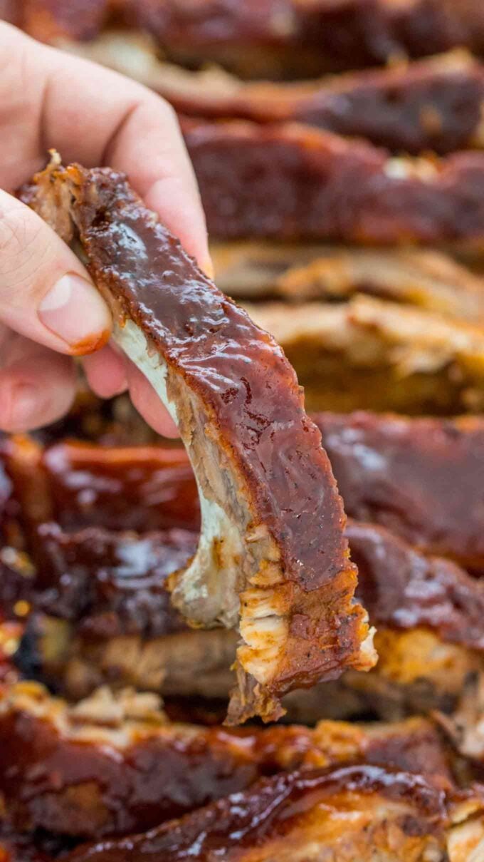 Image of oven barbecue ribs with homemade bbq sauce.